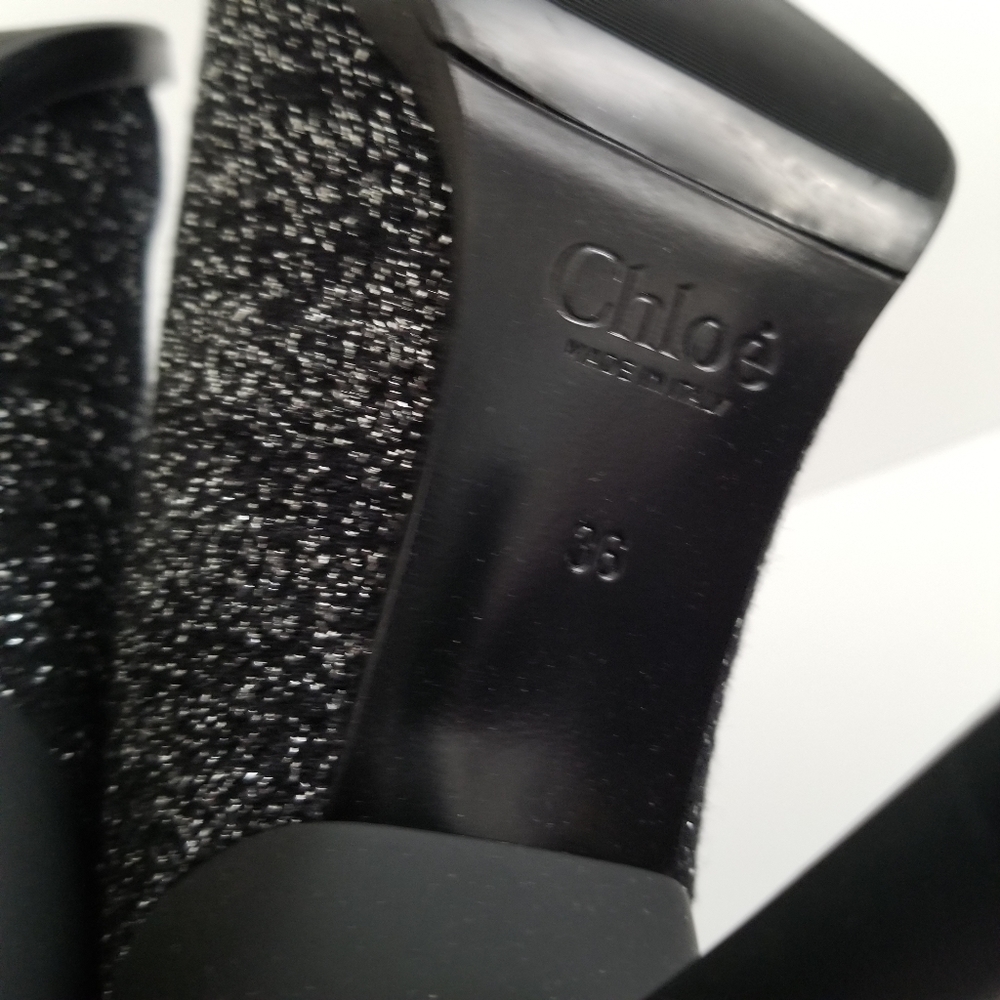 Chloe Lurex Knitted High Heel Elastic Sock Ankle Boots Size 36 Black Sil… - Picture 10 of 14